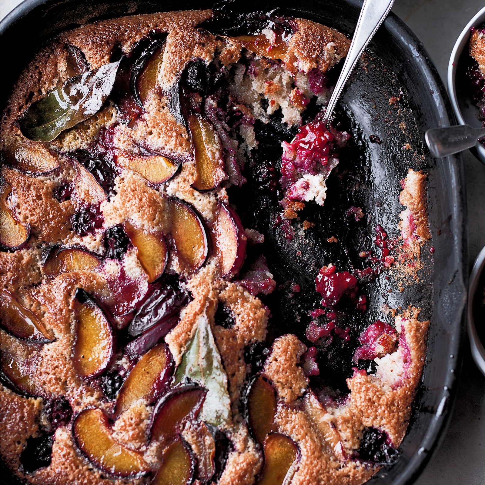 Plum, blackberry and bay friand bake